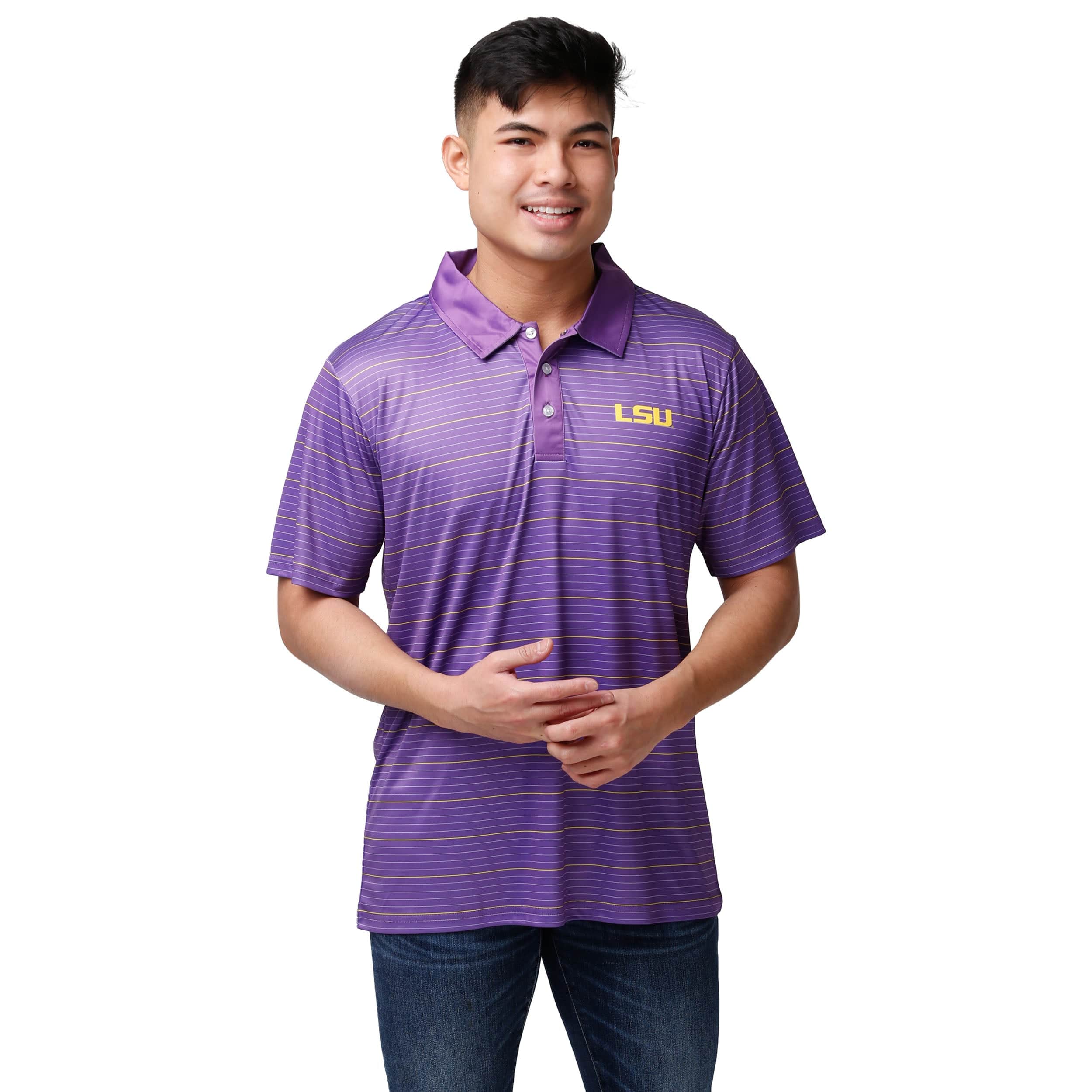 LSU Tigers NCAA Mens Striped Polyester Polo Fashion