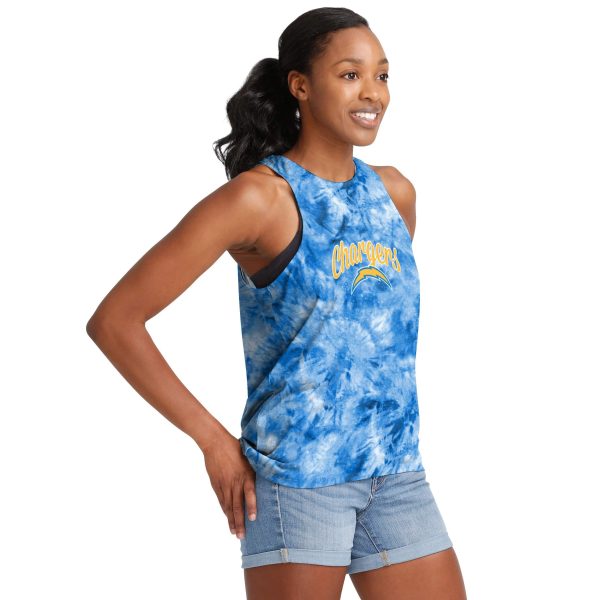 Los Angeles Chargers NFL Womens Script Wordmark Tie-Dye Tie-Breaker Sleeveless Top For Cheap - Image 2