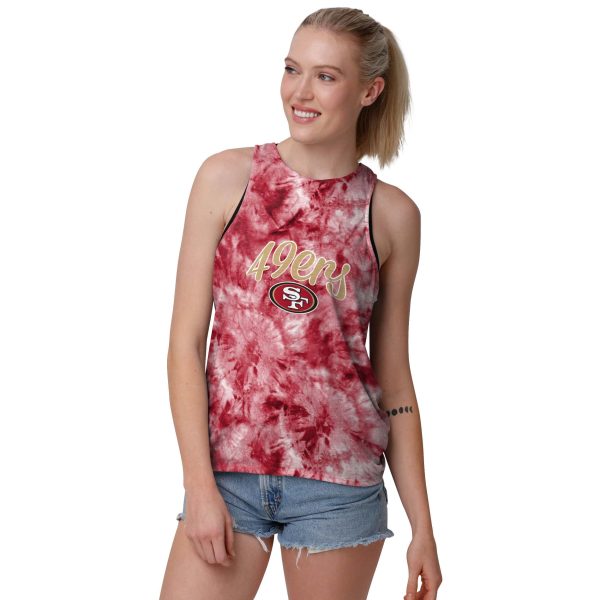 San Francisco 49ers NFL Womens Script Wordmark Tie-Dye Tie-Breaker Sleeveless Top Hot on Sale - Image 2
