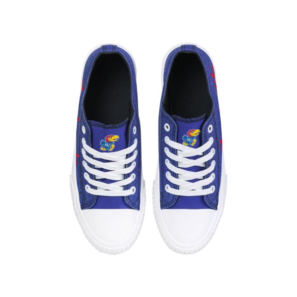Kansas Jayhawks NCAA Womens Color Glitter Low Top Canvas Shoes For Discount - Image 4
