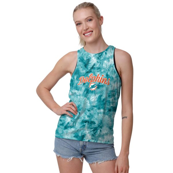 Miami Dolphins NFL Womens Script Wordmark Tie-Dye Tie-Breaker Sleeveless Top Online Sale - Image 2
