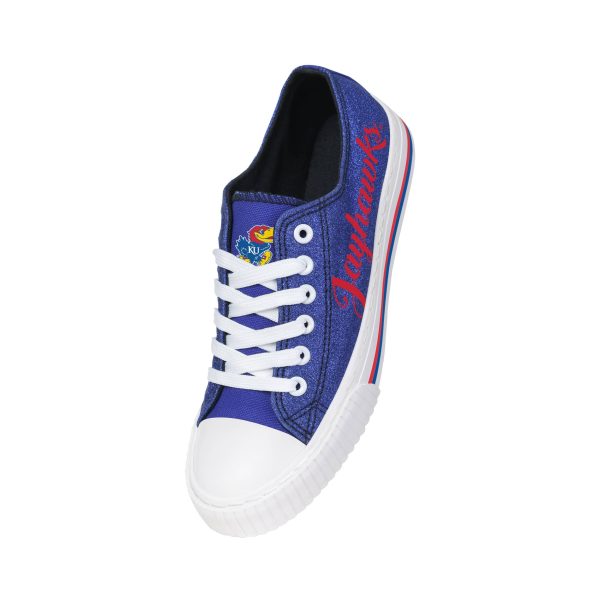 Kansas Jayhawks NCAA Womens Color Glitter Low Top Canvas Shoes For Discount - Image 3