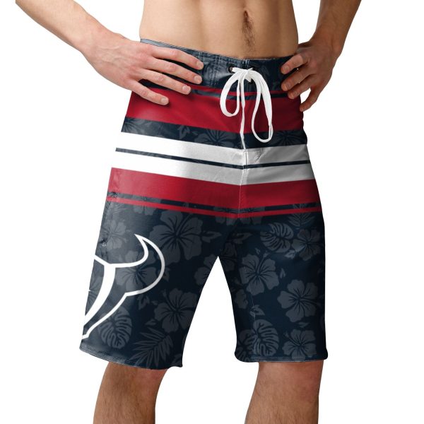 Houston Texans NFL Mens Hibiscus Boardwalk Stripe Boardshorts Online now - Image 2