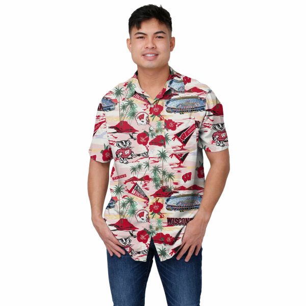 Wisconsin Badgers NCAA Mens Thematic Stadium Print Button Up Shirt Online Sale - Image 2