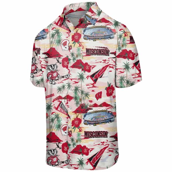 Wisconsin Badgers NCAA Mens Thematic Stadium Print Button Up Shirt Online Sale - Image 4