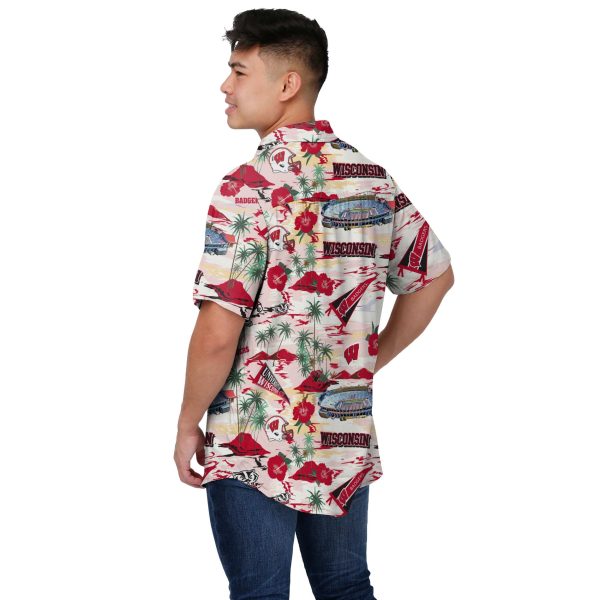 Wisconsin Badgers NCAA Mens Thematic Stadium Print Button Up Shirt Online Sale - Image 3