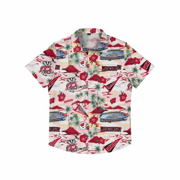 Wisconsin Badgers NCAA Mens Thematic Stadium Print Button Up Shirt Online Sale